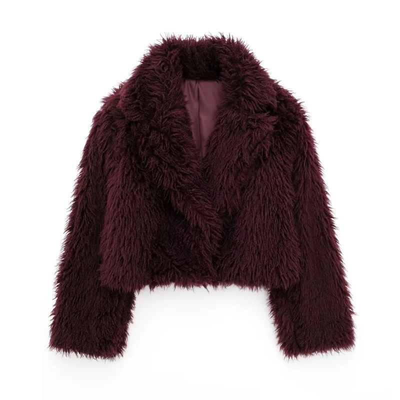 Fashion Purple Red Fur Lapel Jacket