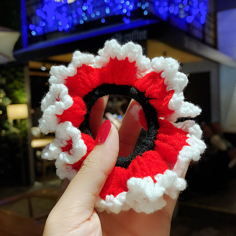 Fashion Bright Red Wool Knitted Pleated Hair Rope