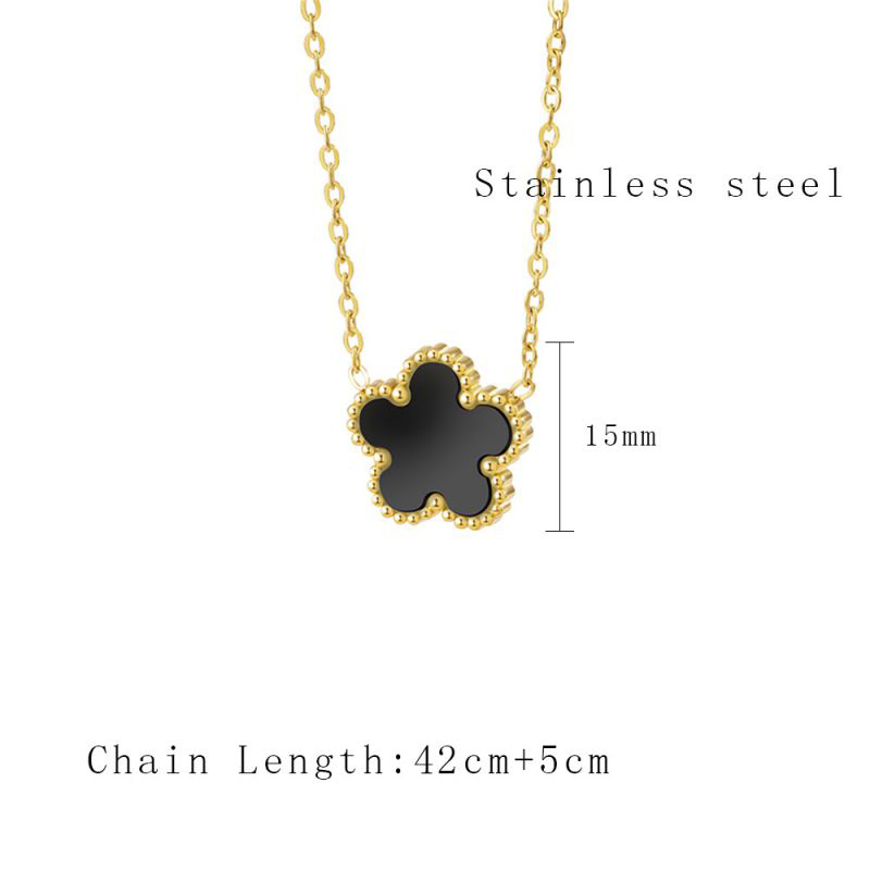 Fashion Black Necklace (chain Length 42+5cm) Titanium Steel Flower Necklace