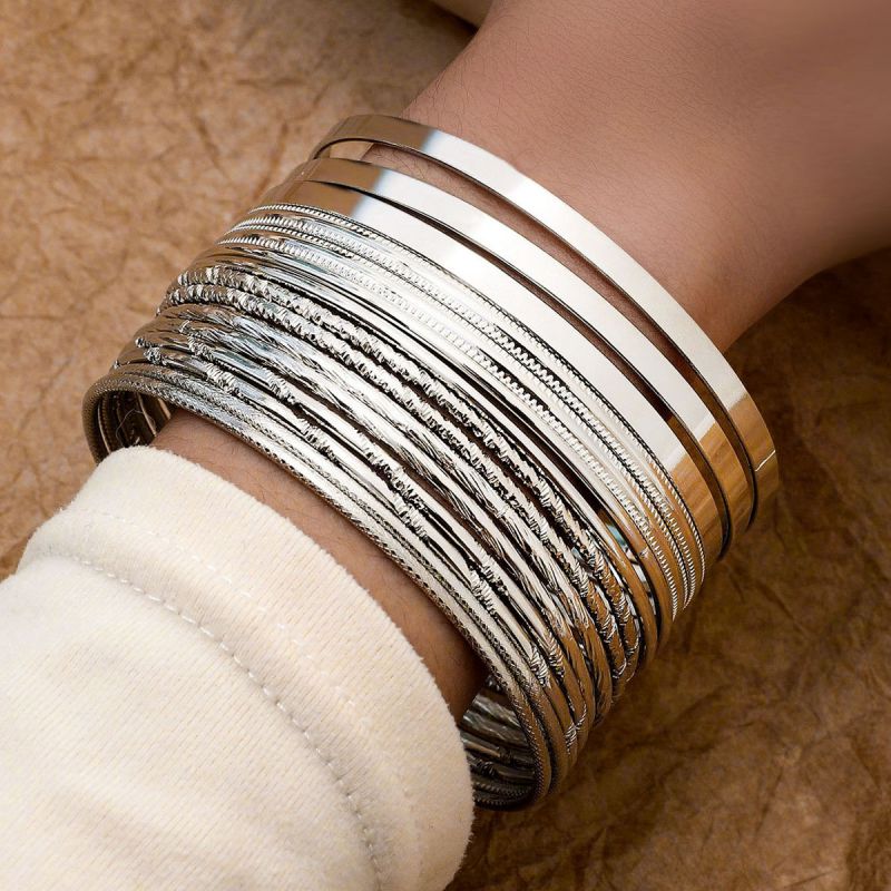 Fashion Silver Metal Geometric Bracelet Set