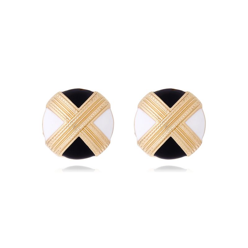 Fashion Black And White Alloy Oil Dripping Round Earrings