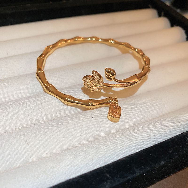 Fashion Bracelet - Gold (real Gold Plating) Copper Geometric Lotus Open Bracelet