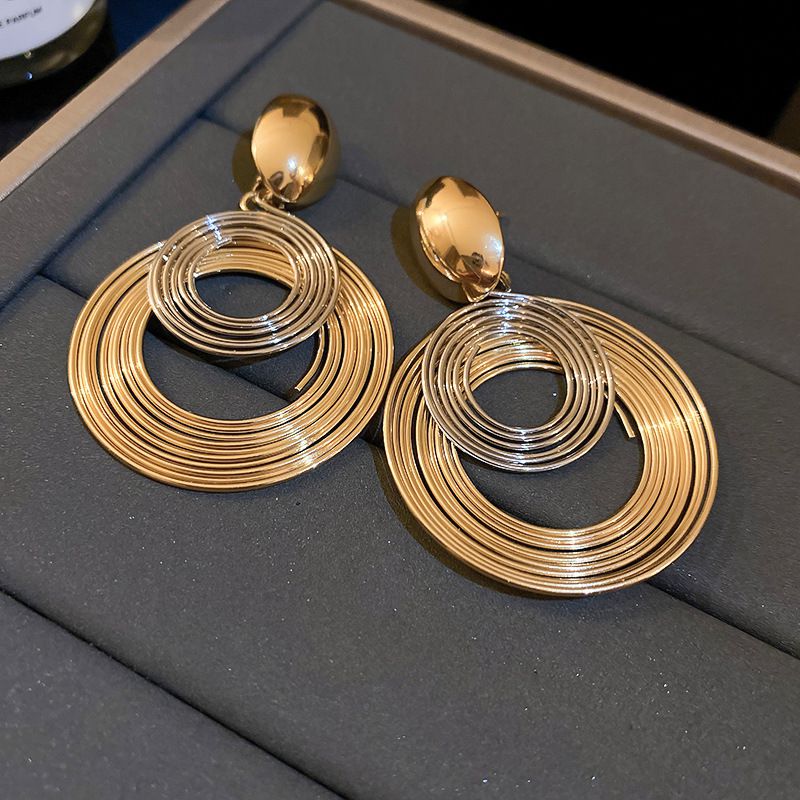 Fashion Gold Silver Metal Geometric Round Earrings