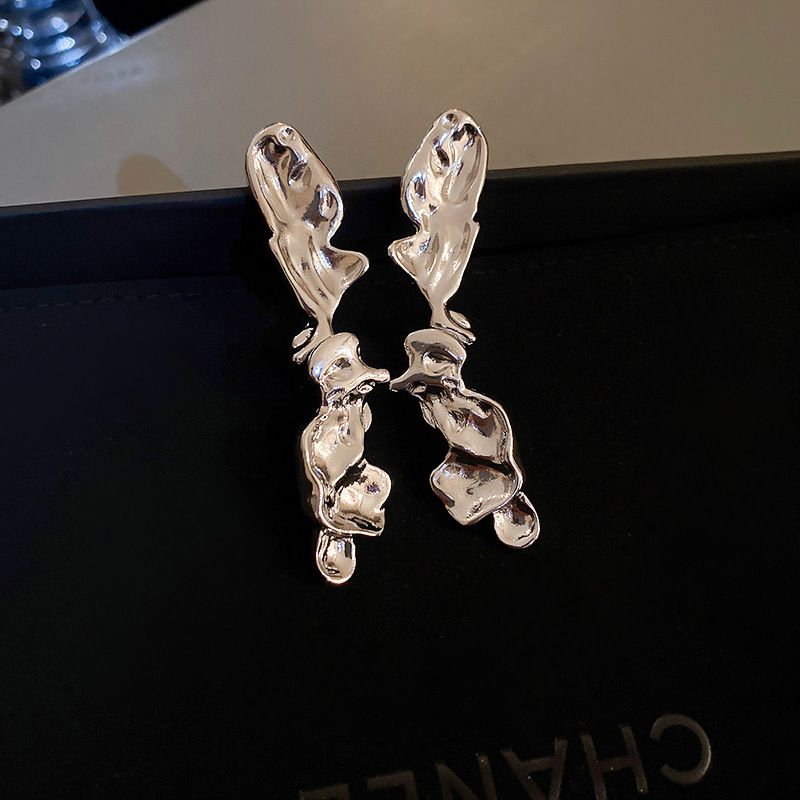 Fashion Earrings - Silver Metal Geometric Irregular Shaped Earrings