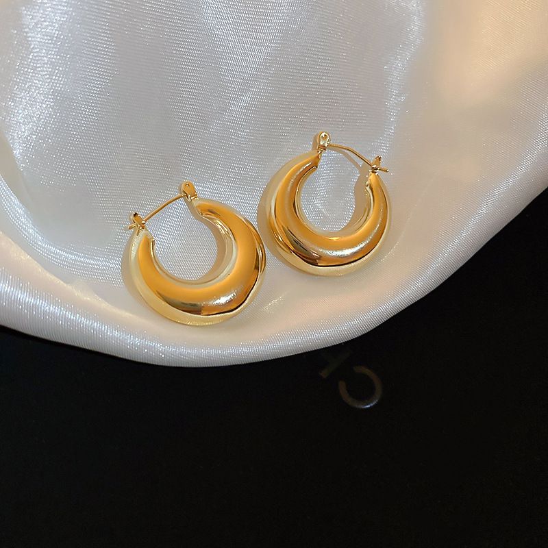 Fashion Earrings-gold Metal Glossy Round Earrings