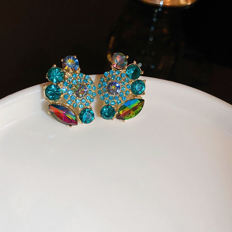 Fashion Earrings-blue Alloy Diamond Geometric Stud Earrings