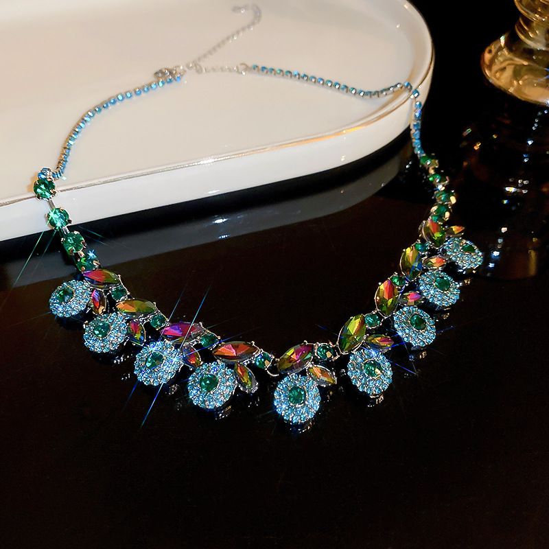 Fashion Necklace-blue Alloy Diamond Geometric Necklace