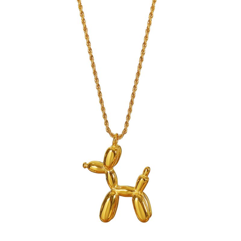 Fashion Gold Titanium Steel Balloon Dog Necklace