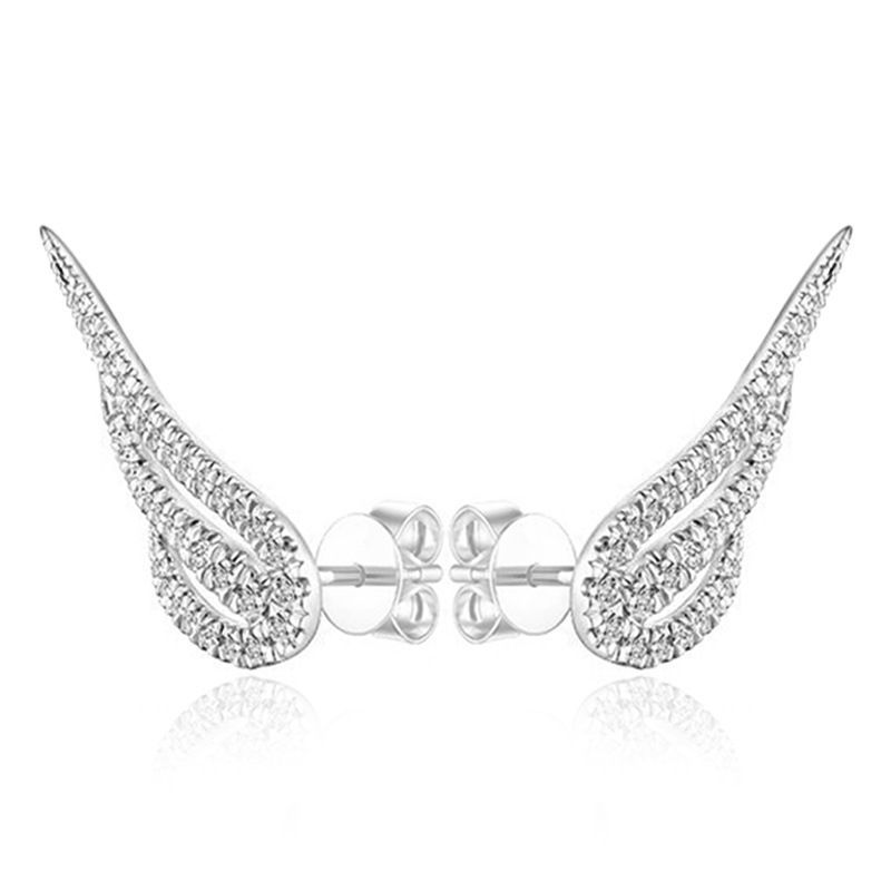 Fashion Silver Alloy Diamond Wing Stud Earrings  Alloy