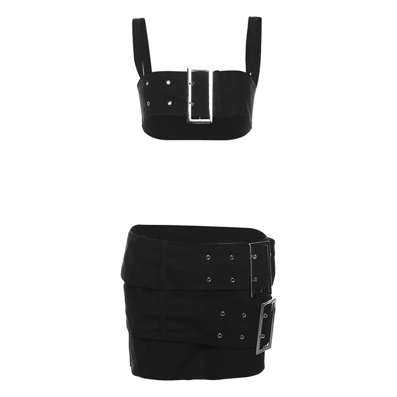 Fashion Black Polyester Midriff-baring Tank Top Skirt Suit