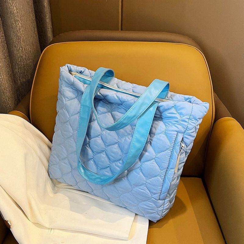 Fashion Blue Nylon Embroidery Large Capacity Shoulder Bag