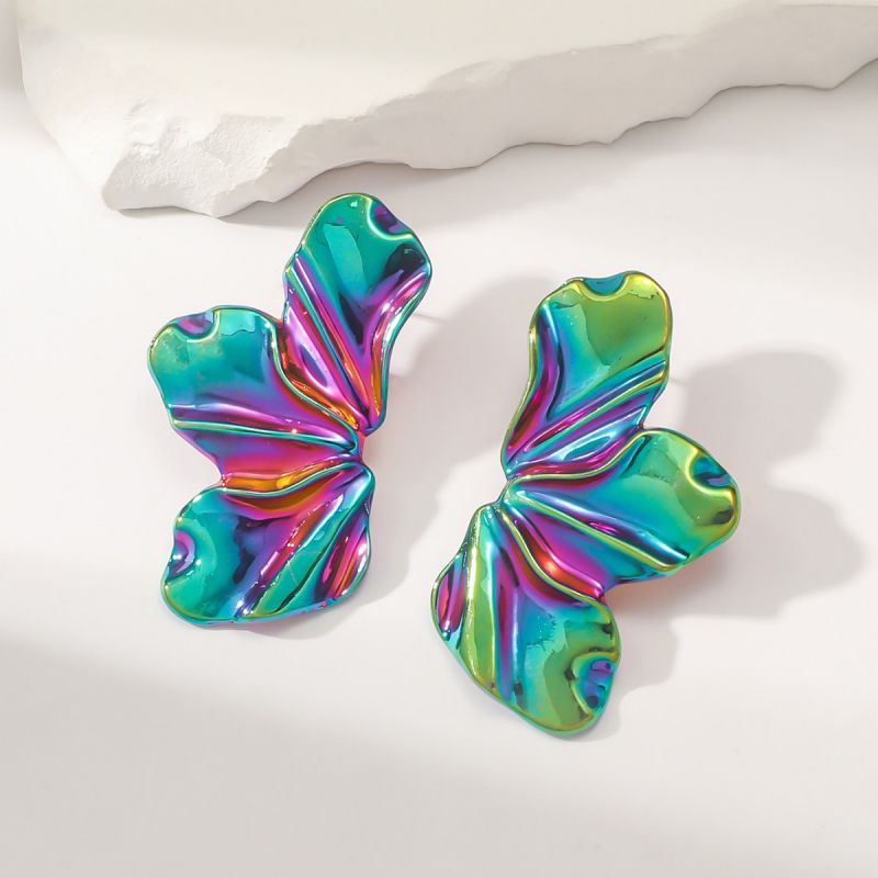 Fashion Dazzling Colors Metal Irregular Leaf Earrings