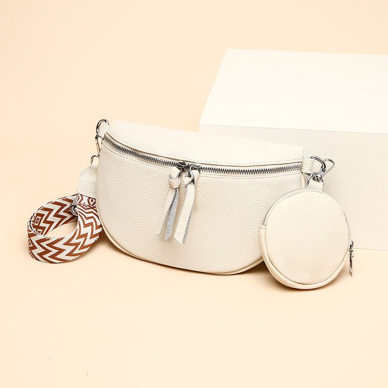 Fashion White Pu Large-capacity Wide Shoulder Strap Cross-body Chest Bag