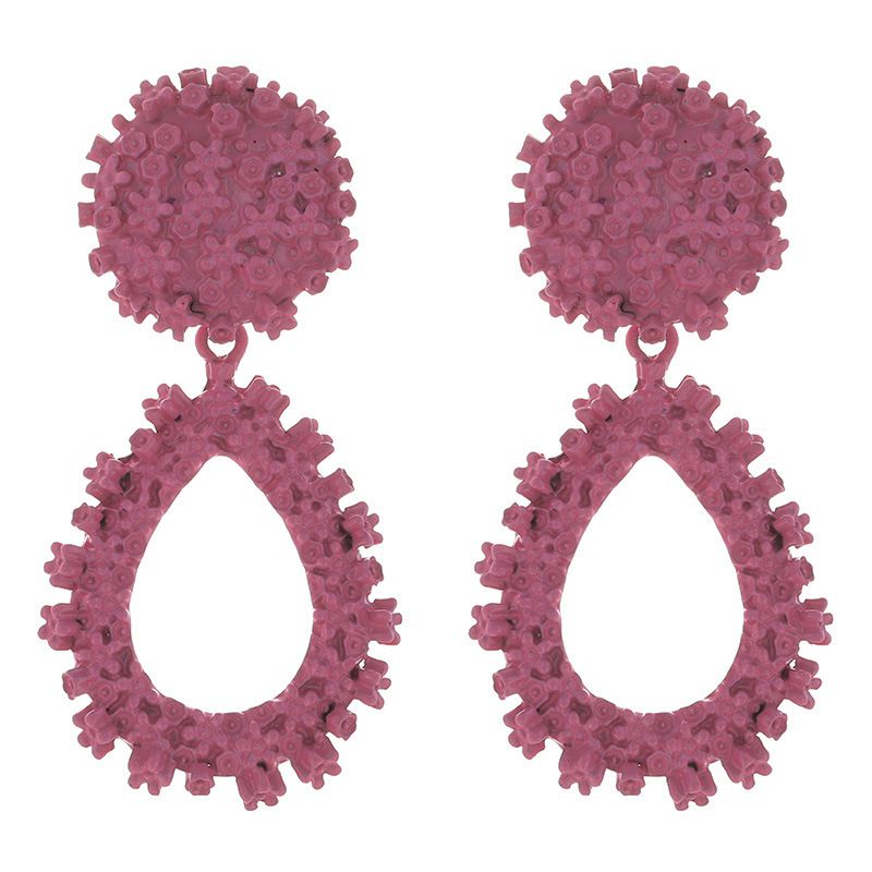 Fashion Pink Alloy Geometric Drop-shaped Relief Earrings