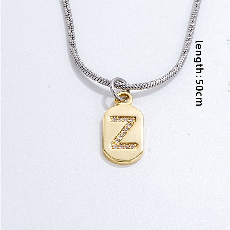 Fashion Letter Z Stainless Steel Inlaid Zirconium 26 Letter Square Necklace