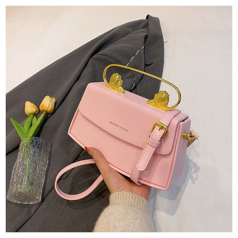 Fashion Pink Pu Flap Crossbody Bag