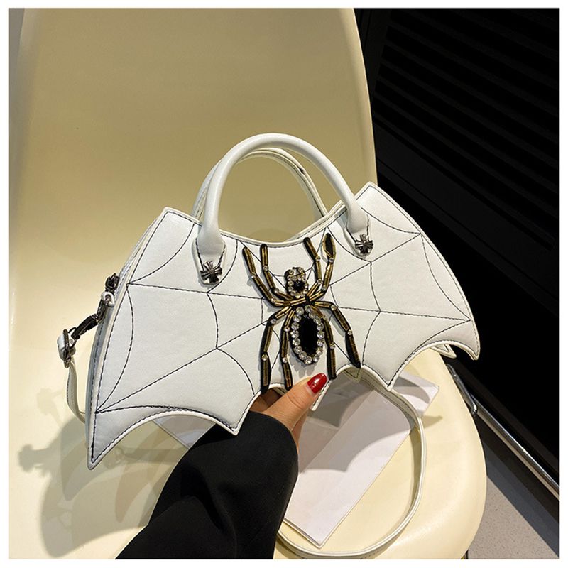 Fashion White Pu Diamond Spider Bat Crossbody Bag