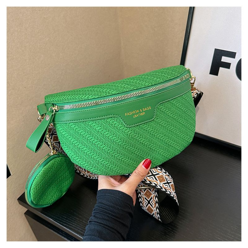 Fashion Green Pu Woven Large Capacity Crossbody Bag