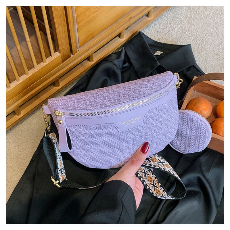 Fashion Purple Pu Woven Large Capacity Crossbody Bag