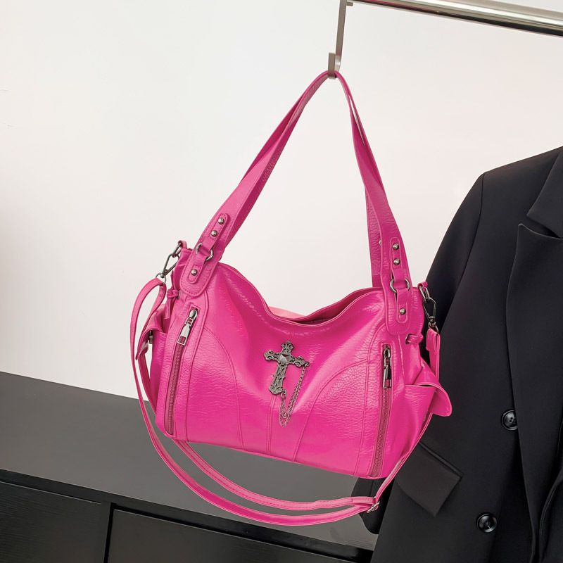 Fashion Rose Red Pu Large Capacity Crossbody Bag
