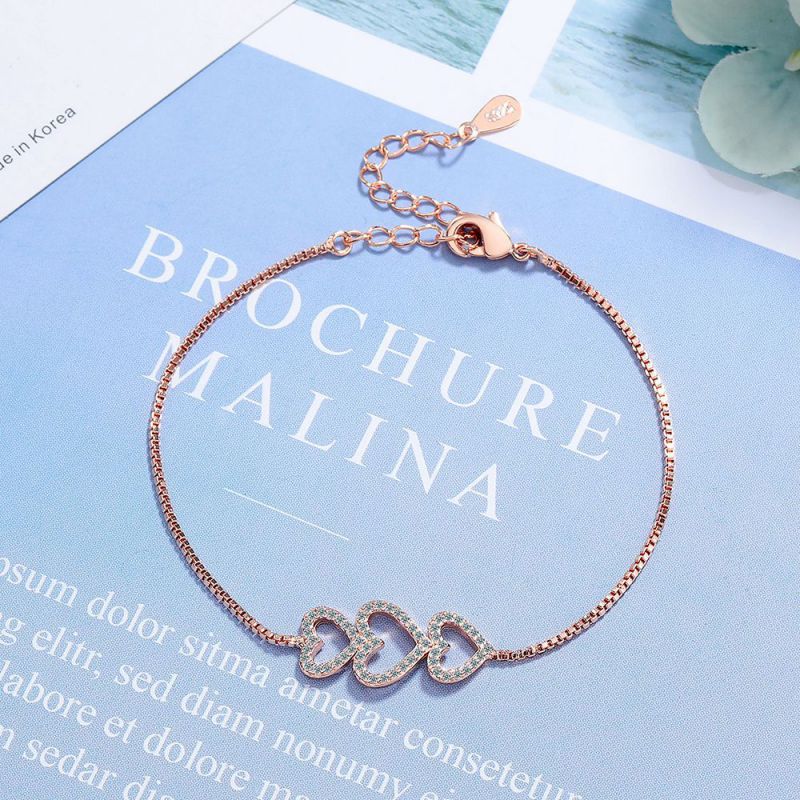 Fashion Rose Gold Copper Inlaid Zirconium Love Bracelet