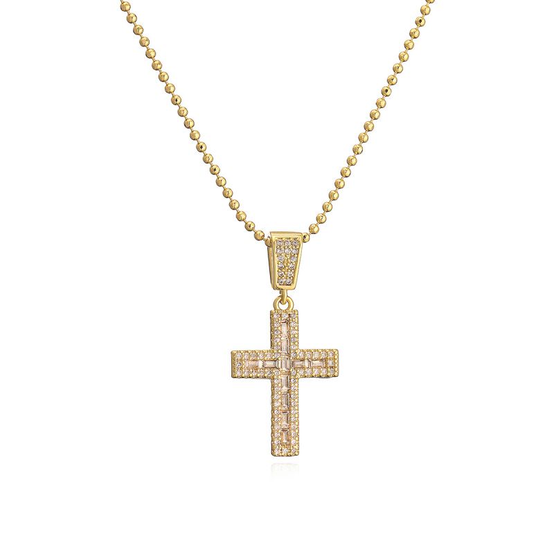 Fashion Gold Gold Plated Copper Cross Necklace With Zirconium
