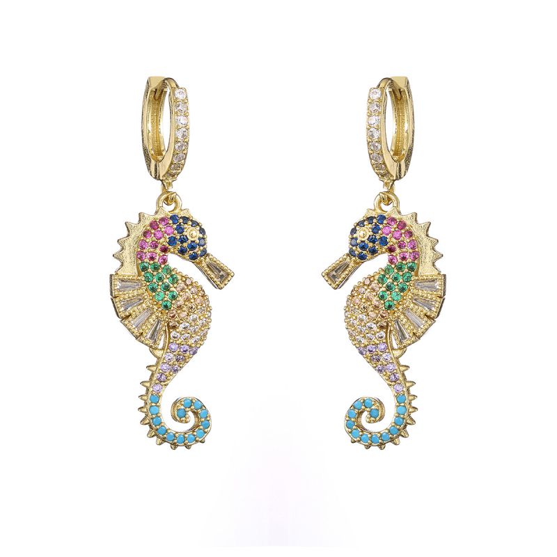 Fashion Seahorse Gold Plated Copper Seahorse Earrings With Zirconium