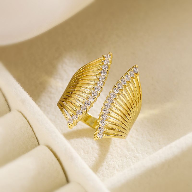 Fashion 5# Gold Plated Copper Geometric Open Ring With Zirconium