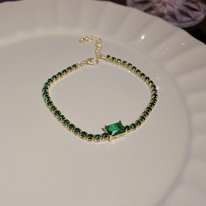 Fashion 62# Bracelet-green Square Copper Inlaid Zirconium Geometric Bracelet