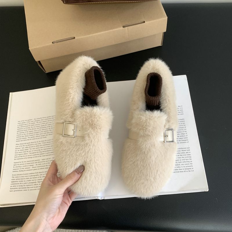 Fashion Apricot Fur Integrated Flat Shoes