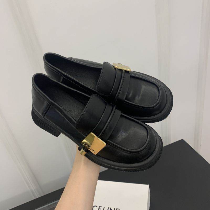 Fashion Black Matte Shiny Leather Platform Shoes With Thick Soles