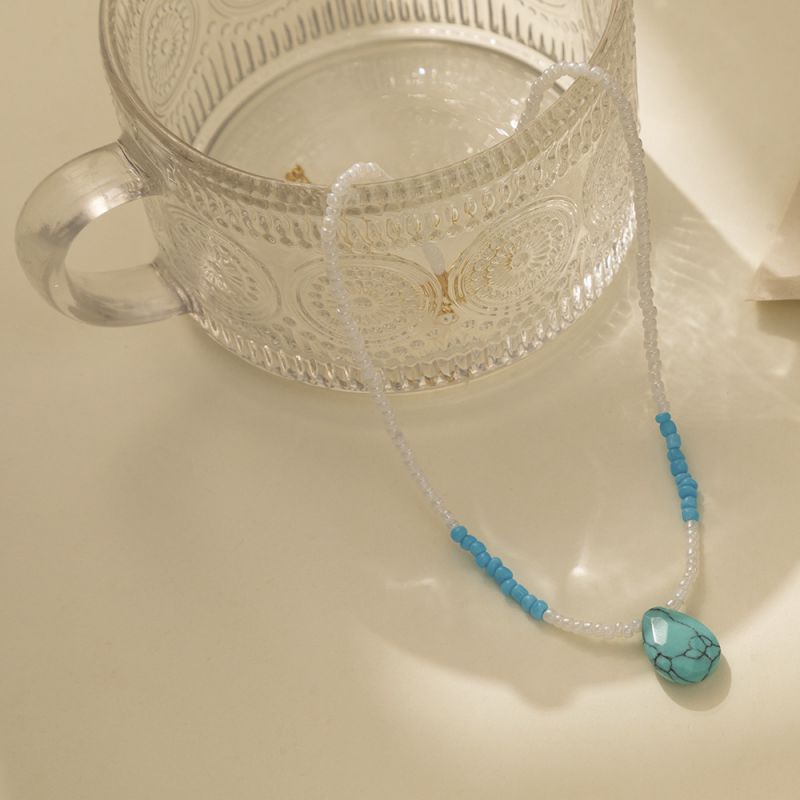 Fashion Blue Geometric Beaded Drop-shaped Natural Stone Necklace
