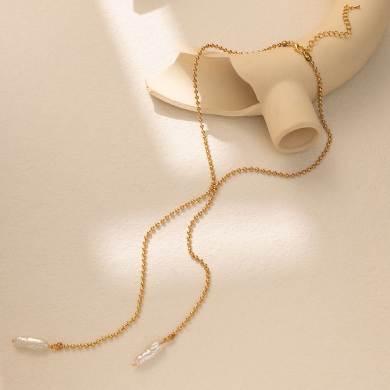 Fashion Gold Metal Pearl Chain Necklace