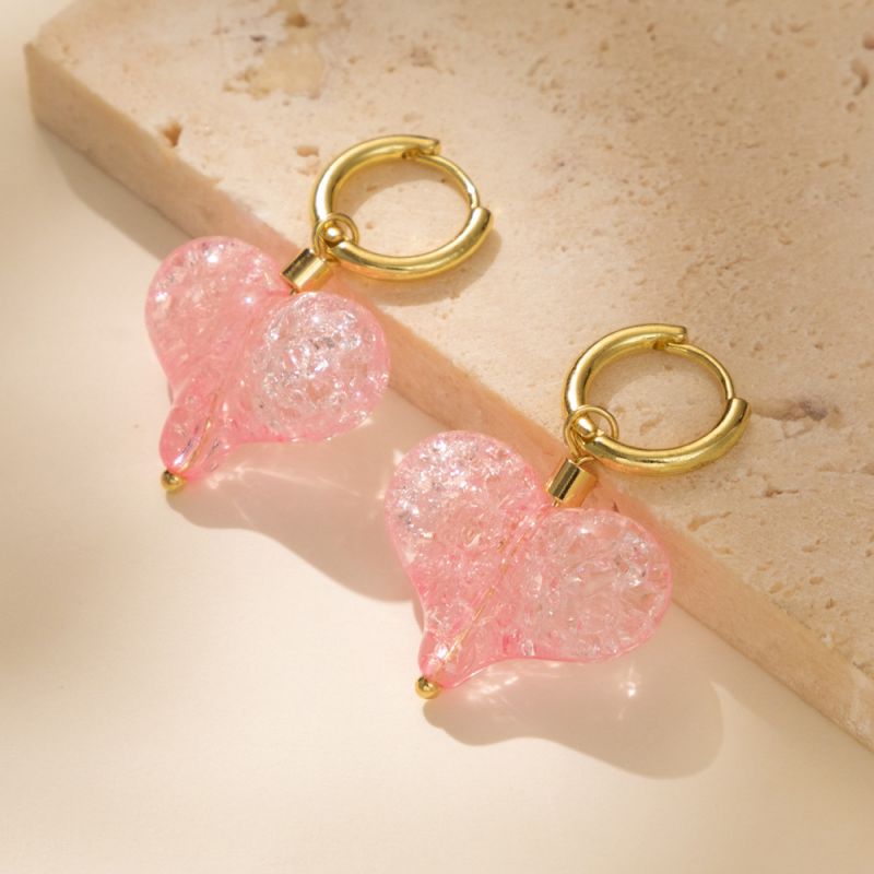 Fashion Pink Resin Peach Heart Hoop Earrings