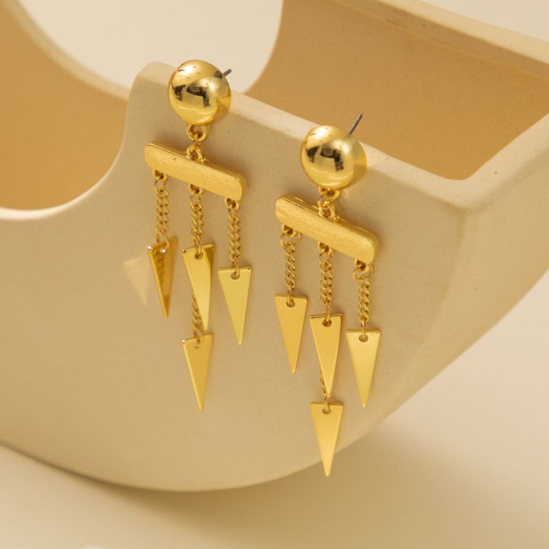 Fashion Gold Alloy Geometric Triangle Tassel Earrings