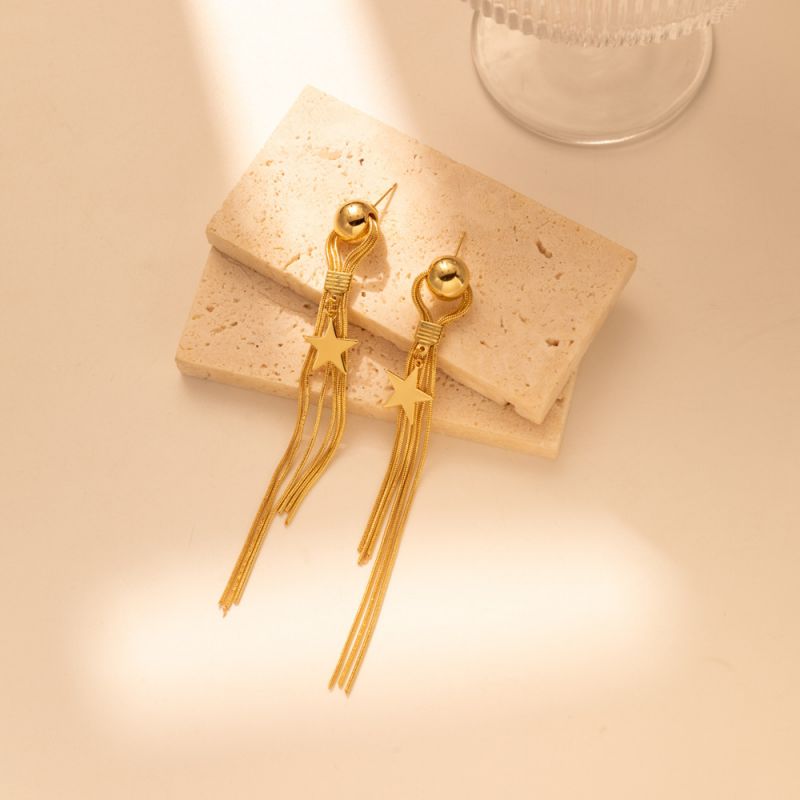 Fashion Gold Alloy Five-pointed Star Tassel Earrings