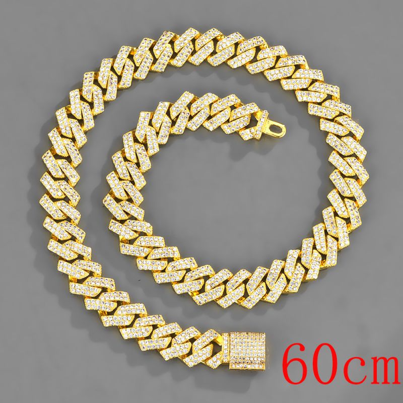 Fashion 24inch (60cm) Gold Bar Cuban Chain Alloy Diamond Chain Necklace For Men