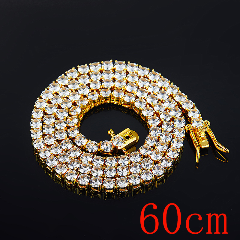Fashion Zircon Tennis Chain 24inch (60cm) Gold 5mm Alloy Diamond Tennis Chain Mens Necklace