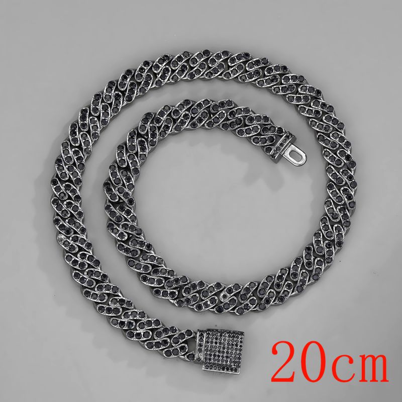 Fashion Bracelet 8inch (20cm) 11mm Gun Black Cuban Chain Alloy Diamond Chain Mens Bracelet