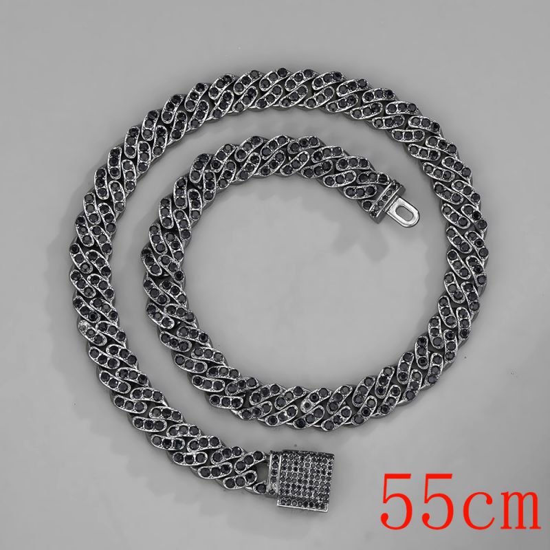 Fashion Necklace 22inch (55cm) 11mm Gun Black Cuban Chain Alloy Diamond Chain Necklace For Men