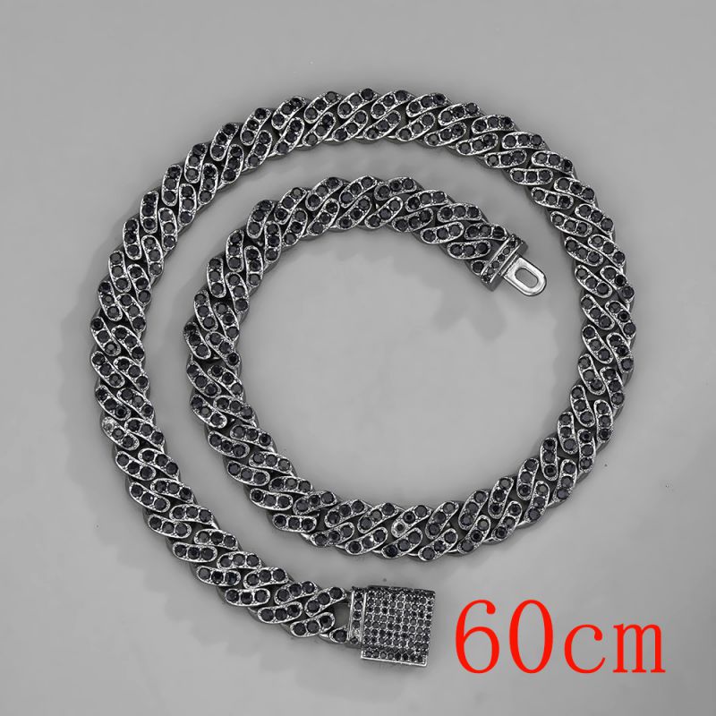 Fashion Necklace 24inch (60cm) 11mm Gun Black Cuban Chain Alloy Diamond Chain Necklace For Men