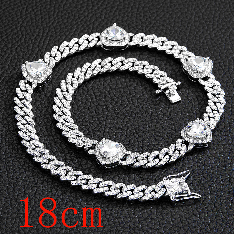 Fashion Bracelet 7inch (18cm)-1 Love Silver White Zirconium Necklace Alloy Diamond Love Bracelet For Men