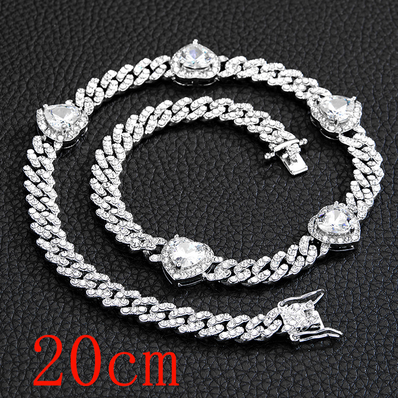 Fashion Bracelet 8inch (20cm)-1 Love Silver White Zirconium Necklace Alloy Diamond Love Bracelet For Men