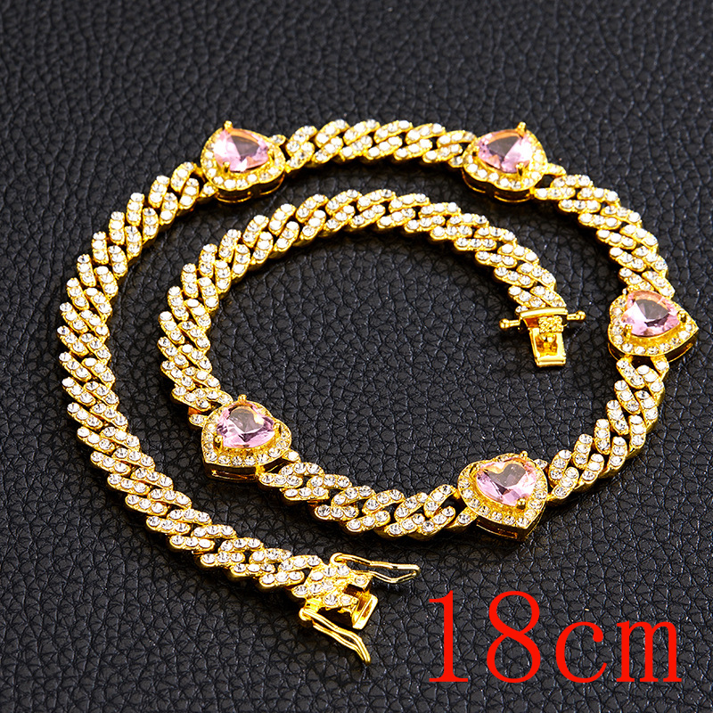Fashion Bracelet 7inch (18cm)-1 Love Gold Pink Zirconium Necklace Alloy Diamond Love Bracelet For Men