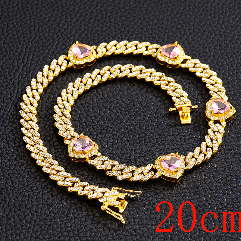 Fashion Bracelet 8inch (20cm)-1 Love Gold Pink Zirconium Necklace Alloy Diamond Love Bracelet For Men