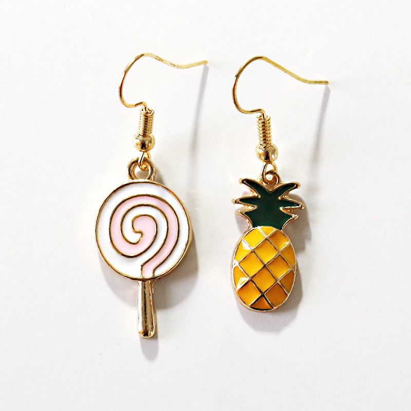 Fashion 16# Metal Geometric Lollipop Pineapple Earrings