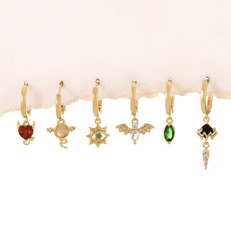 Fashion Gold Copper Inlaid Zirconium Cartoon Pendant Earrings 6-piece Set