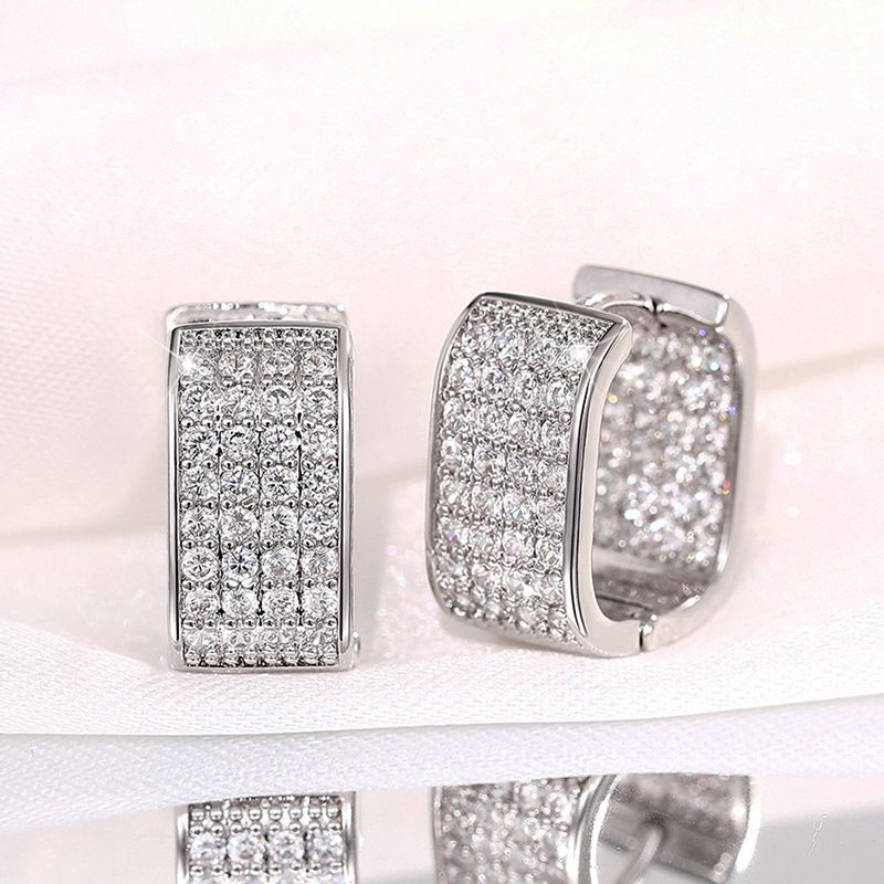 Fashion Silver Diamond-encrusted Geometric Square Earrings