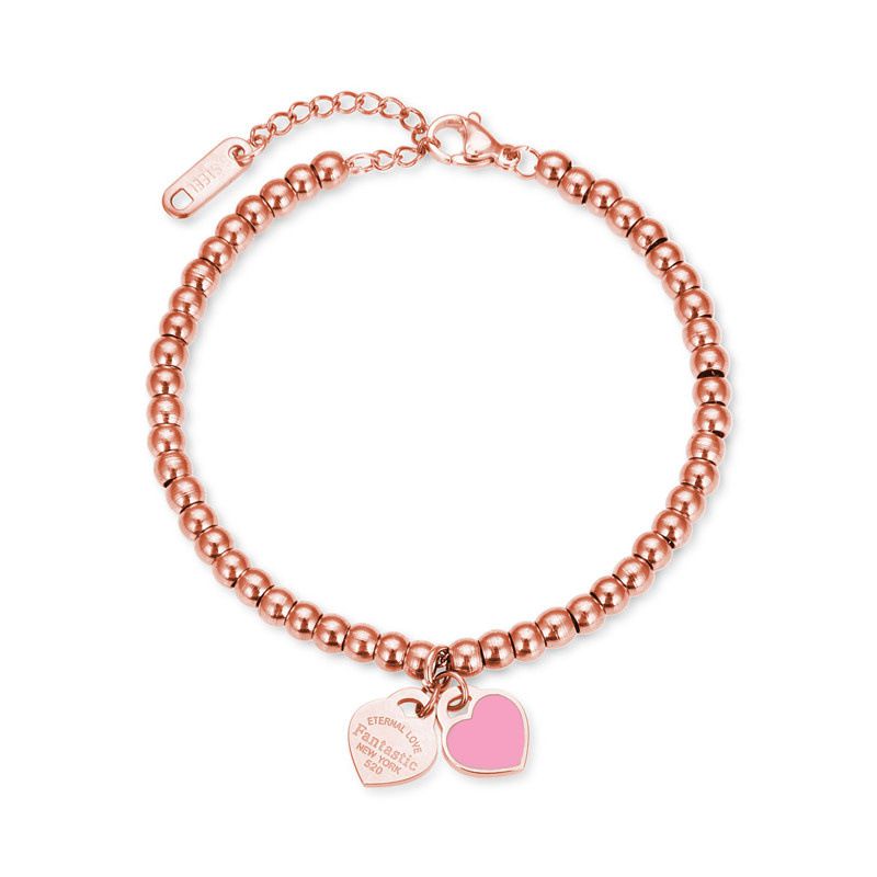 Fashion Rose Pink Stainless Steel Geometric Beaded Oil Drop Love Bracelet