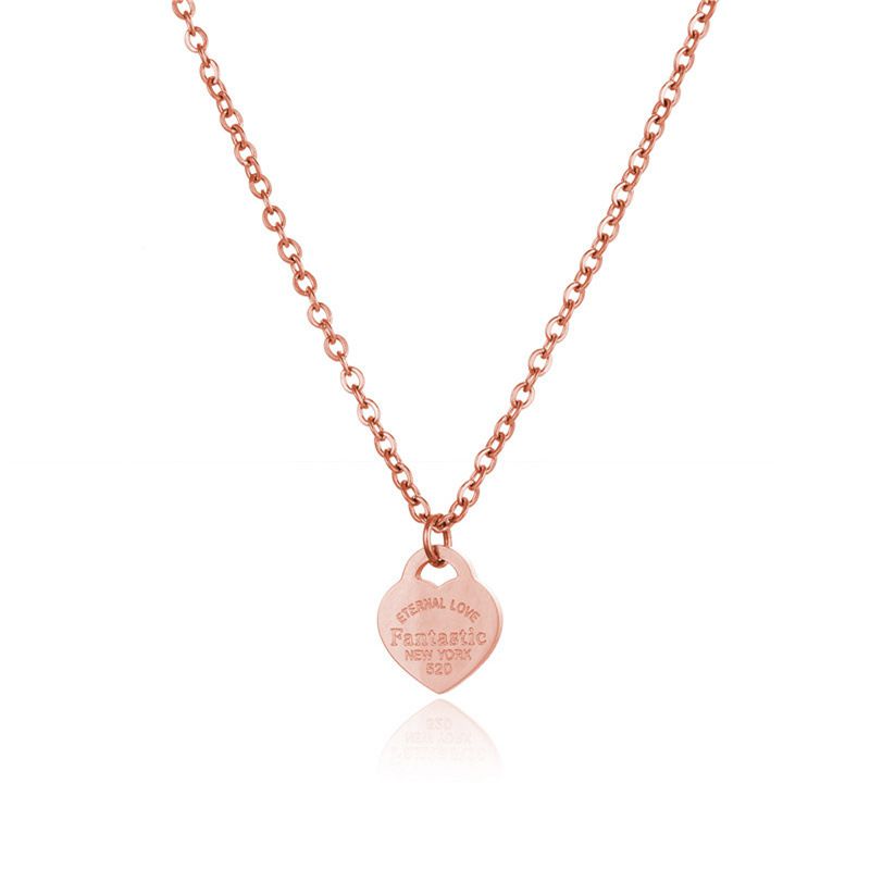 Fashion Single Heart Rose Gold Stainless Steel Geometric Love Necklace